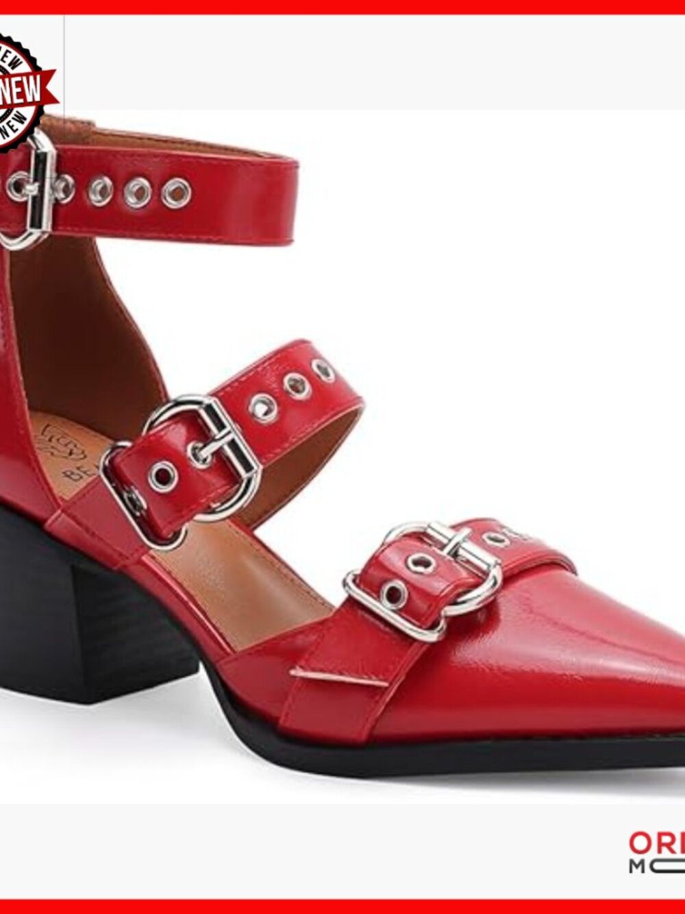 Women's Buckled Heel Pumps Pointed Toe Dress Shoes 2.5 Inch Block Heel